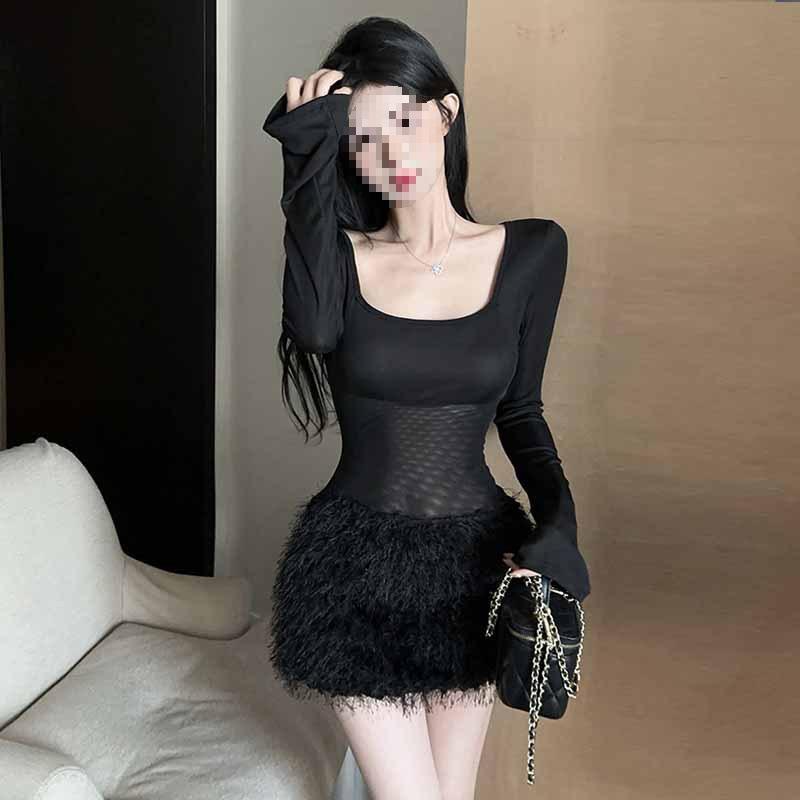 Bodycon Dress - 2024 Black Square Neck with Fur Splice for Women Large
Bodycon Dress - 2024 Black Square Neck with Fur Splice for Women Large