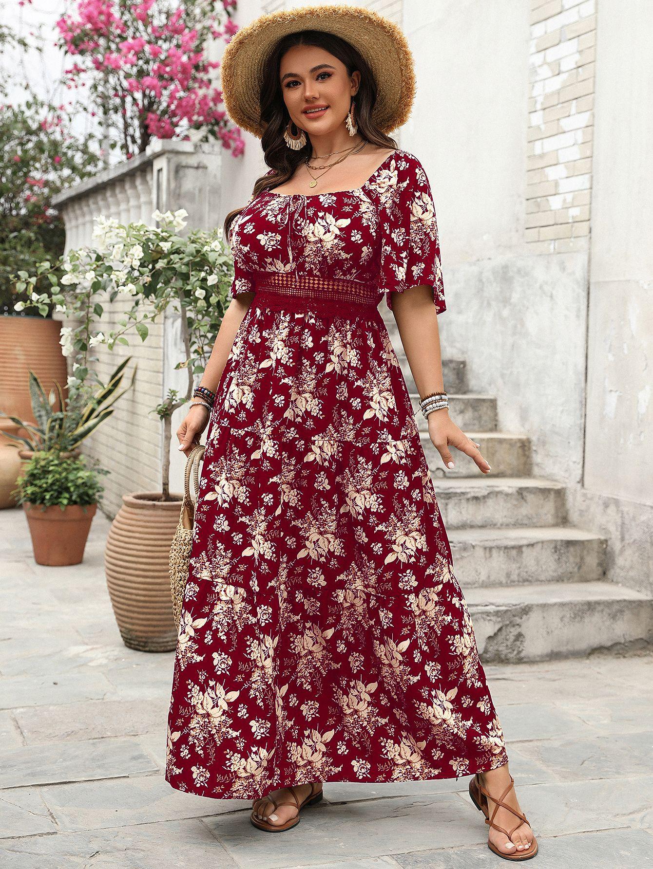 Women s Black Floral Print Square Neck Short Sleeve Dress with Lace Waist Detail 4XL червоний
Women s Black Floral Print Square Neck Short Sleeve Dress with Lace Waist Detail 4XL червоний