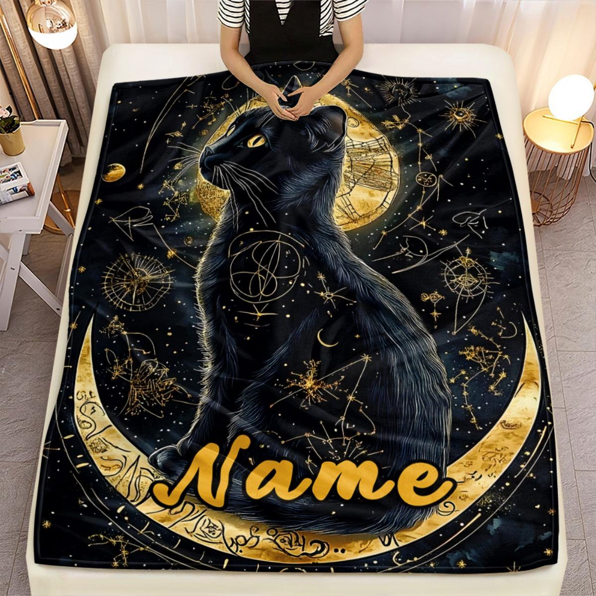 Personalized Black Cat Blanket Name Moon Stars Astrology Design Soft Fleece Throw Spirit Animal Gift Home Decor 75x100cm
Personalized Black Cat Blanket Name Moon Stars Astrology Design Soft Fleece Throw Spirit Animal Gift Home Decor 75x100cm