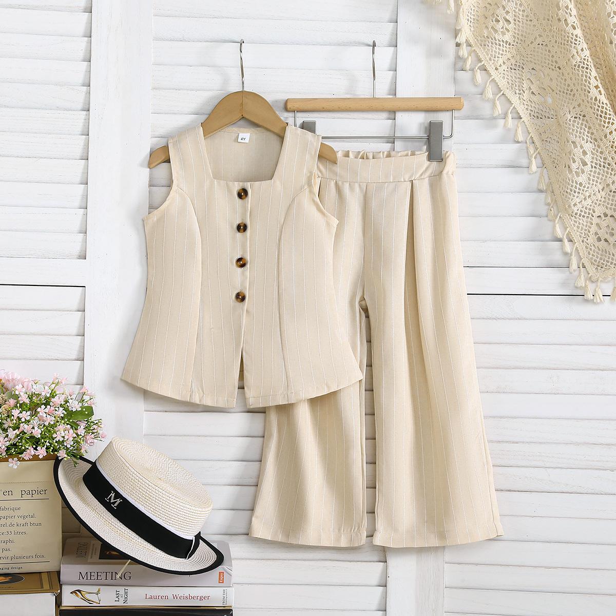 2PCS Girls Striped Vest & Wide Leg Pants Set, Button Front Sleeveless Outfit 7Y мигдалевий
2PCS Girls Striped Vest & Wide Leg Pants Set, Button Front Sleeveless Outfit 7Y мигдалевий