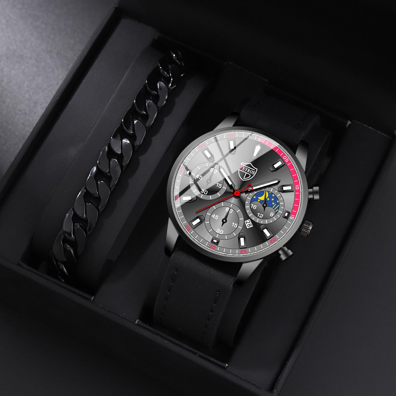 Набор из 2 штук DEYROS Роскошные мужские часы Деловые мужские часы с кожаным ремешком Календарь Повседневные мужские кварцевые часы и браслет Подарок на День отца
Набор из 2 штук DEYROS Роскошные мужские часы Деловые мужские часы с кожаным ремешком Календарь Повседневные мужские кварцевые часы и браслет Подарок на День отца