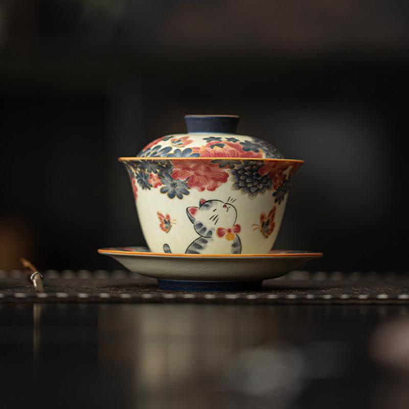 120ml Chinese Cute Cat Flowers Gaiwan Teacup Traditional Handmade Ceramic Tea Tureen Household Tea Bowl Travel Portable Teaware 10.5x8cm 120ml
120ml Chinese Cute Cat Flowers Gaiwan Teacup Traditional Handmade Ceramic Tea Tureen Household Tea Bowl Travel Portable Teaware 10.5x8cm 120ml