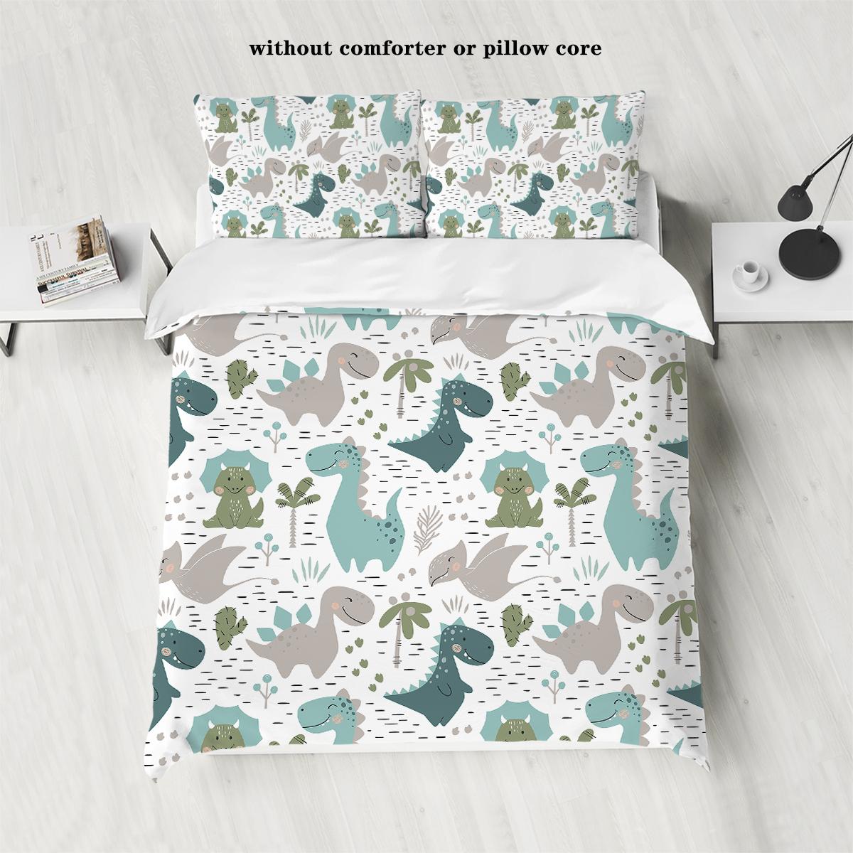 Комплект из 3 предметов пододеяльника из пуха с принтом мультяшного динозавра и льва (1 пододеяльник+2 наволочки, без наполнителя) мягкий комплект постельного белья 135x200cm-EU-Single
