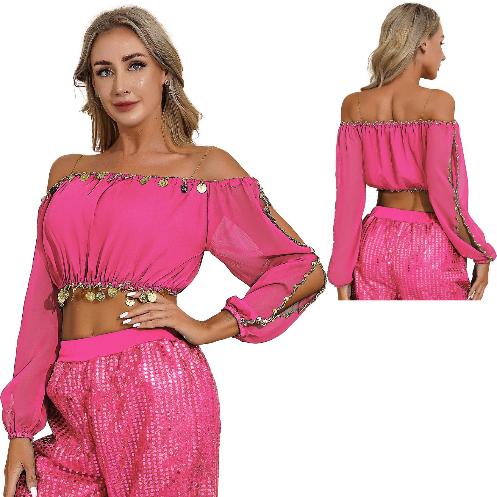 Женская одежда для индийских танцев, сексуальный укороченный топ с открытыми плечами, пышными рукавами и кисточками, шаль на шнуровке, костюм для танца живота One Size горячий розовый
Женская одежда для индийских танцев, сексуальный укороченный топ с открытыми плечами, пышными рукавами и кисточками, шаль на шнуровке, костюм для танца живота One Size горячий розовый