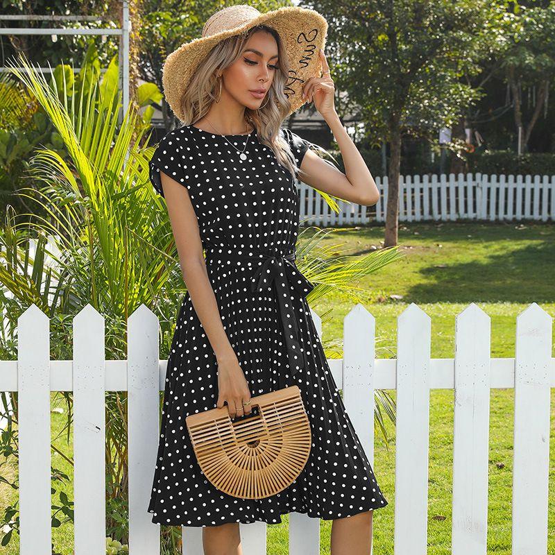 Polka Dot round Neck Short Sleeve Dress Black L
Polka Dot round Neck Short Sleeve Dress Black L