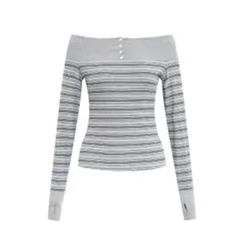 Ретро Полосатая Отделка На Одно Плечо С Открытыми Плечами Приталенный Топ с Длинными Рукавами для Женщин Осенний Дизайн Базовая Футболка S серый
Ретро Полосатая Отделка На Одно Плечо С Открытыми Плечами Приталенный Топ с Длинными Рукавами для Женщин Осенний Дизайн Базовая Футболка S серый