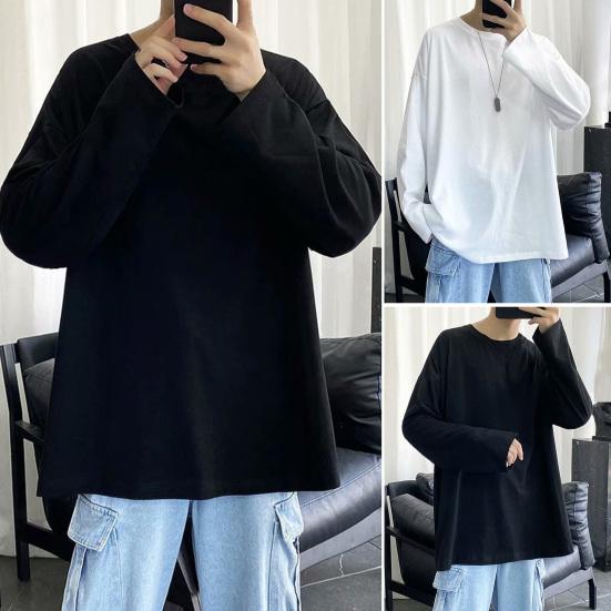 Мужская футболка с круглым вырезом, однотонный свободный пуловер с длинными рукавами, теплый мягкий мужской весенний топ больших размеров для повседневной носки 
Мужская футболка с круглым вырезом, однотонный свободный пуловер с длинными рукавами, теплый мягкий мужской весенний топ больших размеров для повседневной носки