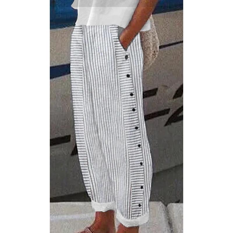 Casual striped button pocket wide-leg pants, comfortable and versatile women s pants, cotton 3308 S
Casual striped button pocket wide-leg pants, comfortable and versatile women s pants, cotton 3308 S