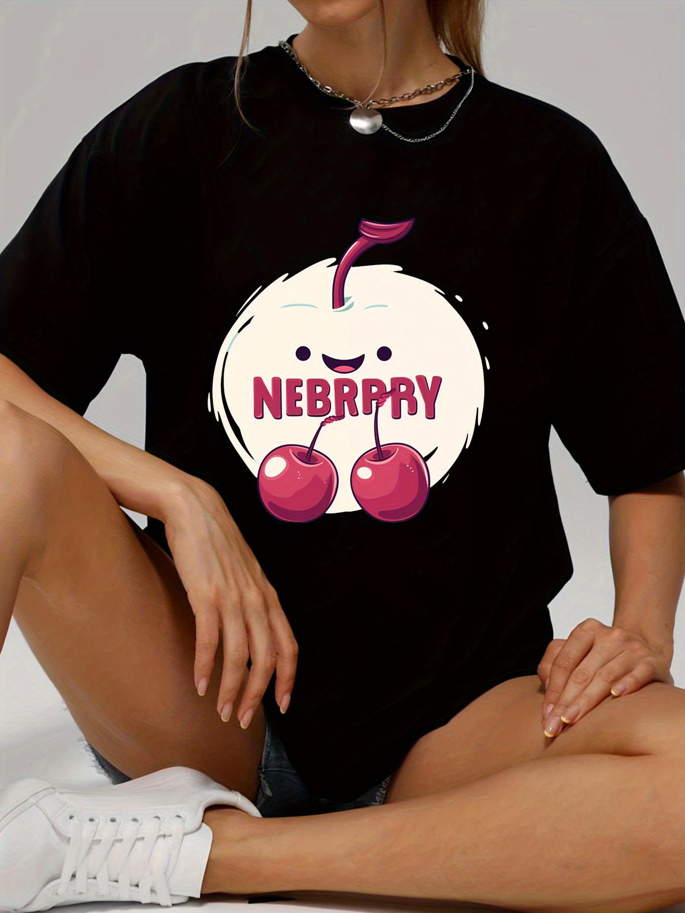 With Cherries and Trendy Lettering Breathable Cute Distinctive Item WomenS Round Sleeved Tee Adorable Cartoon Print Smiling S
With Cherries and Trendy Lettering Breathable Cute Distinctive Item WomenS Round Sleeved Tee Adorable Cartoon Print Smiling S