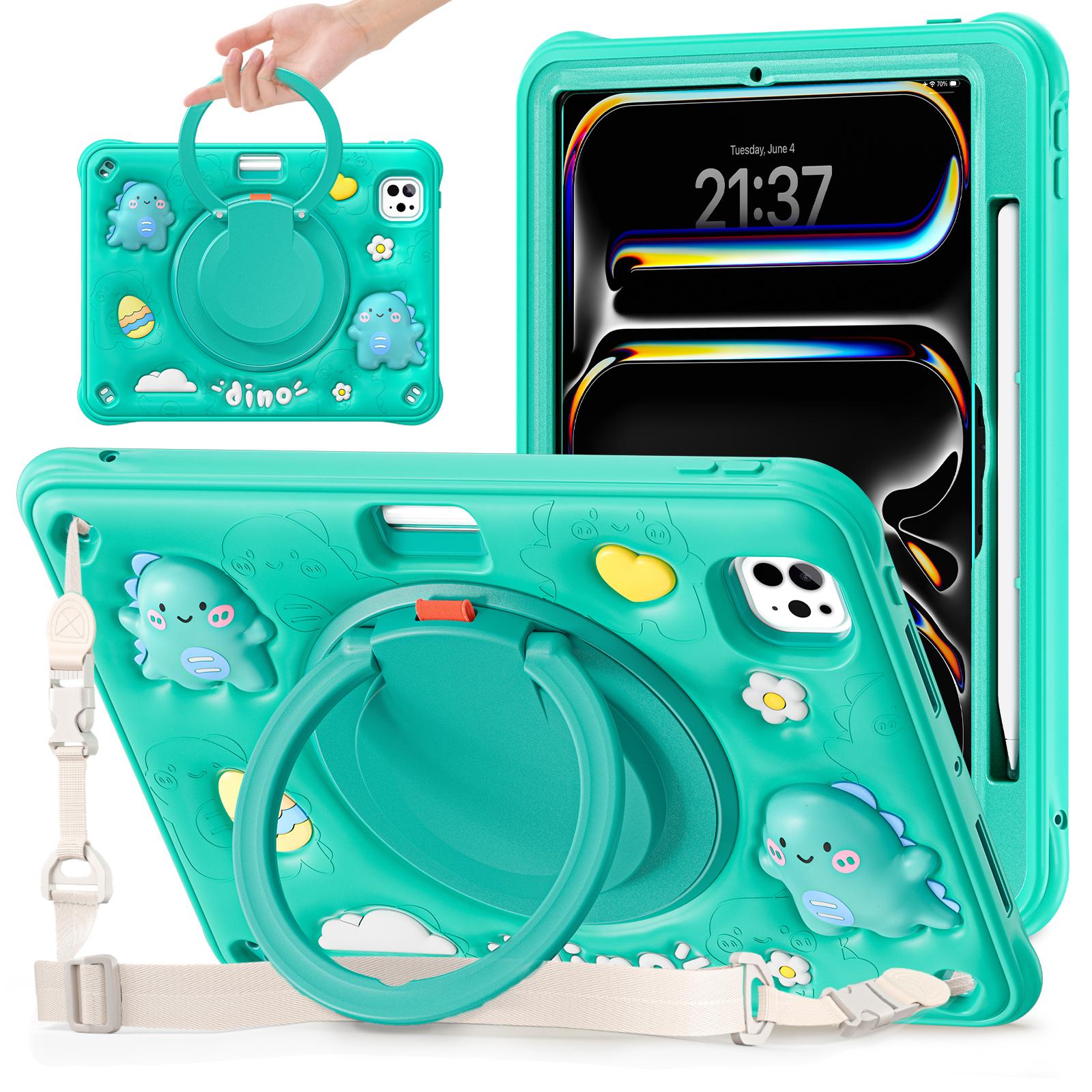 For iPad Pro 11 (2024) Case with Shoulder Strap Cartoon Dinosaur Kickstand PC+Silicone+TPU Tablet Cover A
For iPad Pro 11 (2024) Case with Shoulder Strap Cartoon Dinosaur Kickstand PC+Silicone+TPU Tablet Cover A