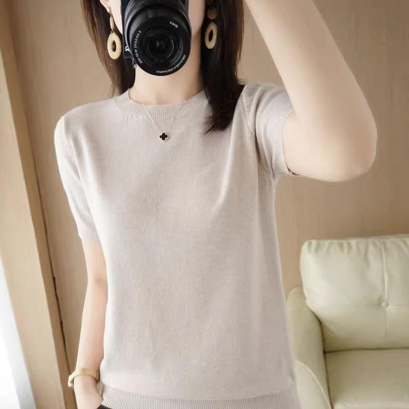 2025 Spring/Summer Women s Knitted Round Neck Half Sleeve Loose Pullover T-Shirt Plus Size L
2025 Spring/Summer Women s Knitted Round Neck Half Sleeve Loose Pullover T-Shirt Plus Size L