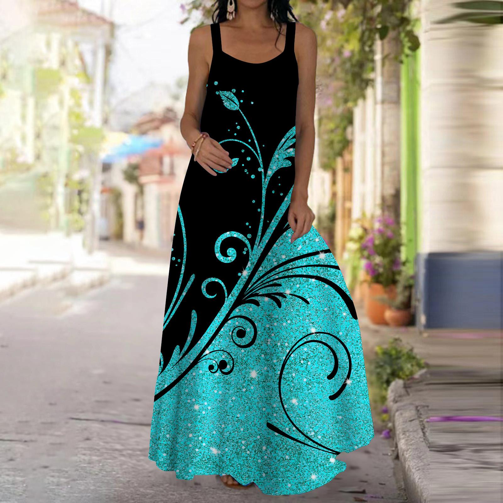 Женское платье-комбинация Длинное платье макси Платье с принтом «Разбитые бриллианты» Весна и лето с V-образным вырезом Для отдыха и отпуска 8XL