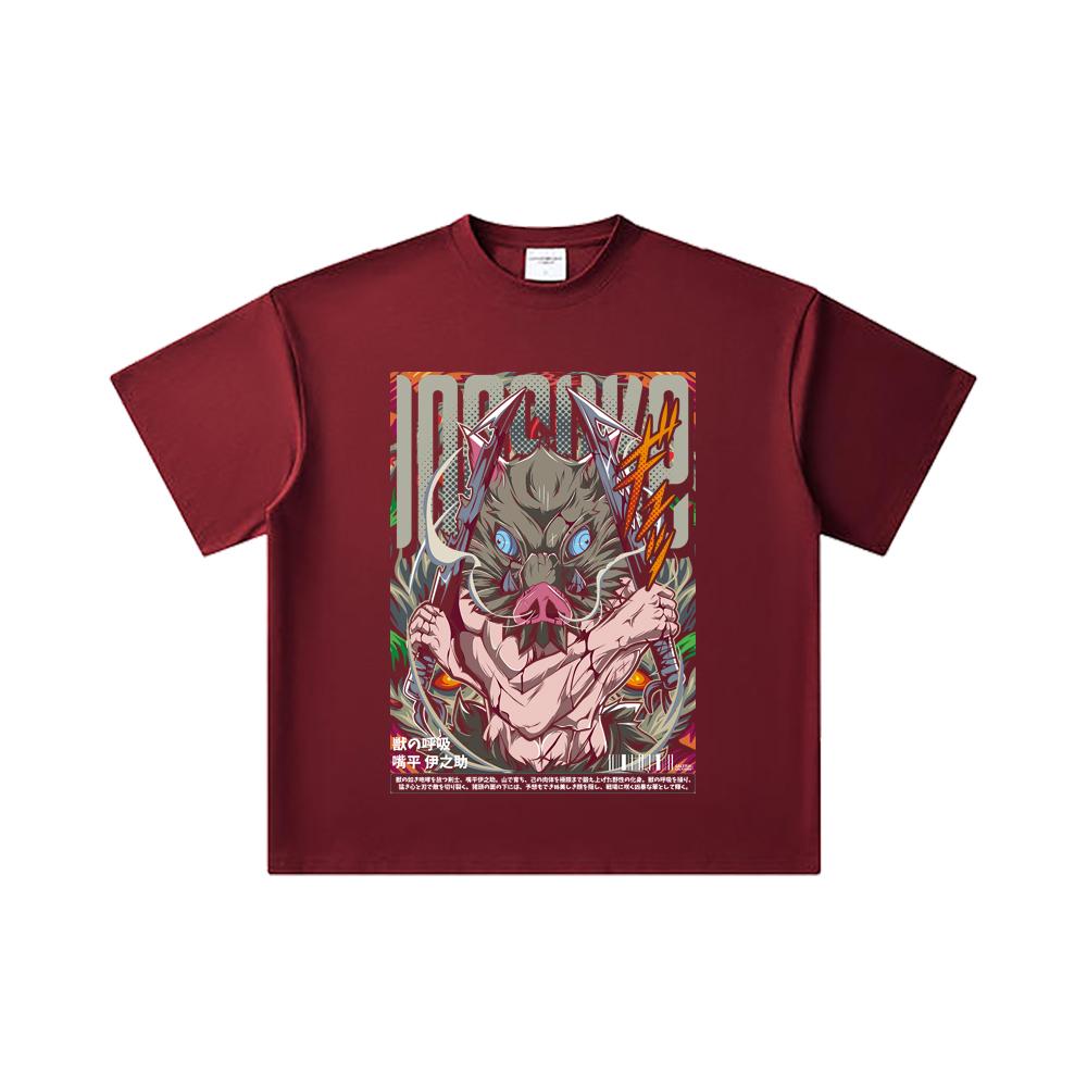 260 GSM Double Yarn 32 Count 100% Cotton Demon Slayer V96 Inosuke Print Unisex Heavy Cotton T Shirt 2XL вина червоного кольору
260 GSM Double Yarn 32 Count 100% Cotton Demon Slayer V96 Inosuke Print Unisex Heavy Cotton T Shirt 2XL вина червоного кольору