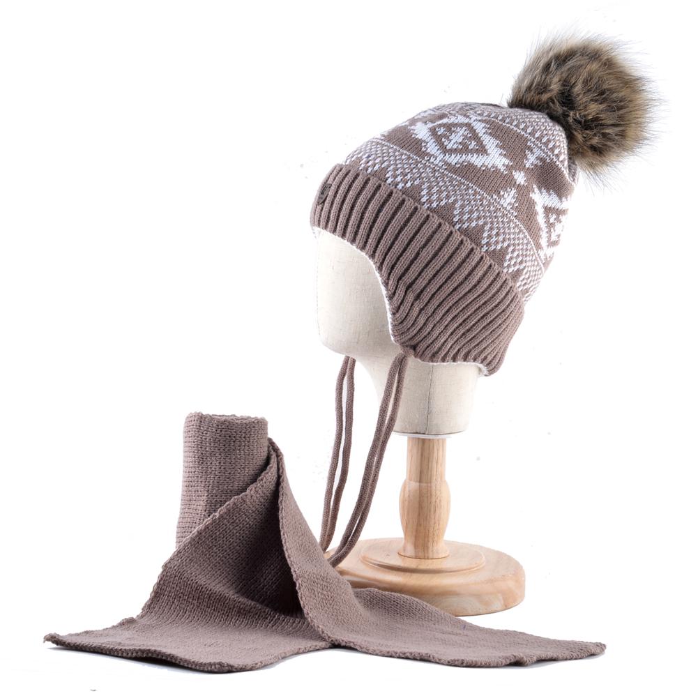 Зимняя шапка и шарф для детей, вязаный толстый комплект шапочек, теплые шапки с помпоном для мальчиков, детские шапки