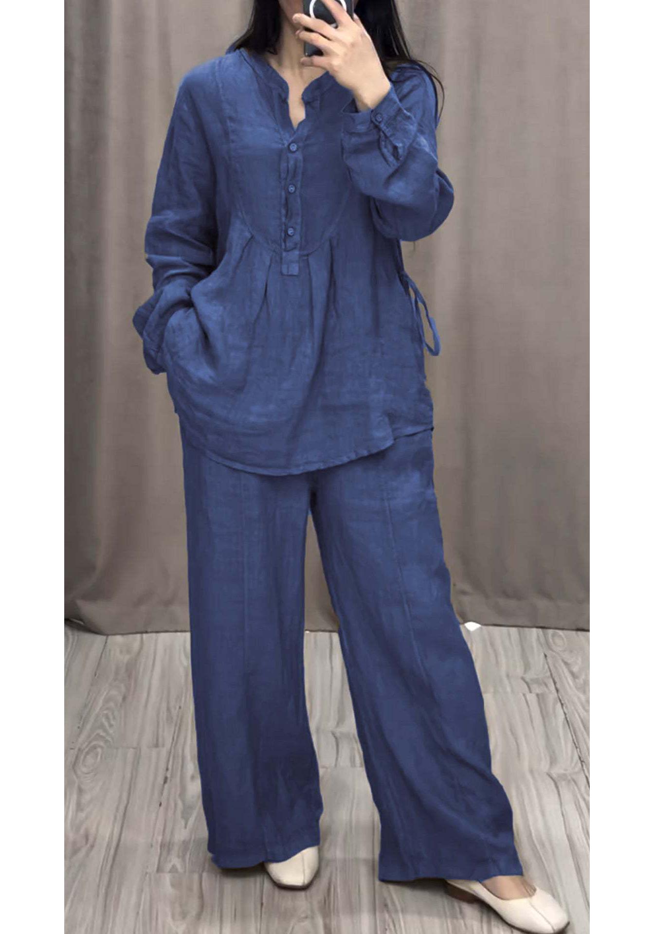 Fashionable Cotton Linen Long Sleeve Wide Leg Pants Suit 2025 4XL темно-синий
Fashionable Cotton Linen Long Sleeve Wide Leg Pants Suit 2025 4XL темно-синий