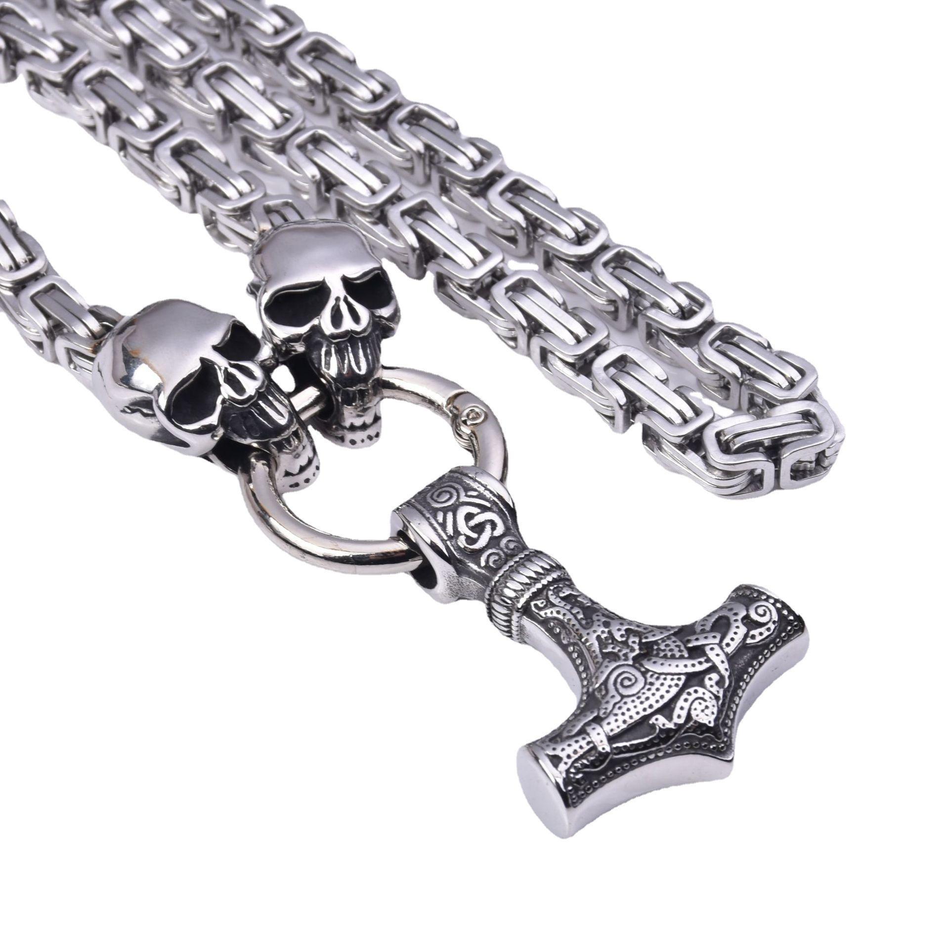 Взрывоопасное мужское ожерелье из нержавеющей стали с черепом викинга и молотом Тора, ювелирные изделия 
Взрывоопасное мужское ожерелье из нержавеющей стали с черепом викинга и молотом Тора, ювелирные изделия
