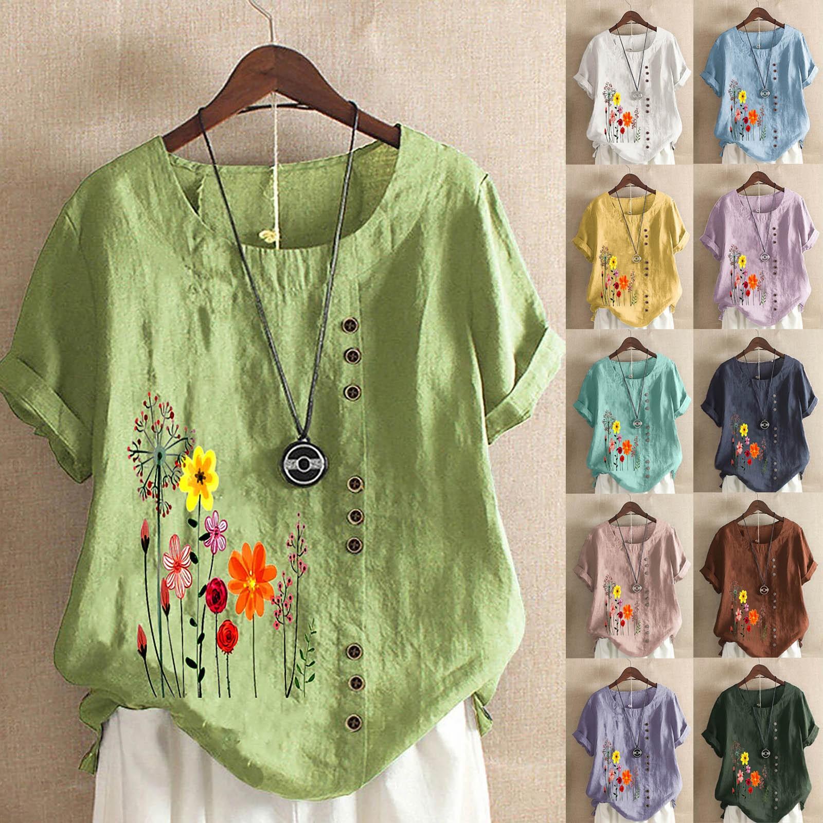 Женский модный свободный топ с круглым вырезом из хлопка и льна с короткими рукавами и принтом
Женский модный свободный топ с круглым вырезом из хлопка и льна с короткими рукавами и принтом