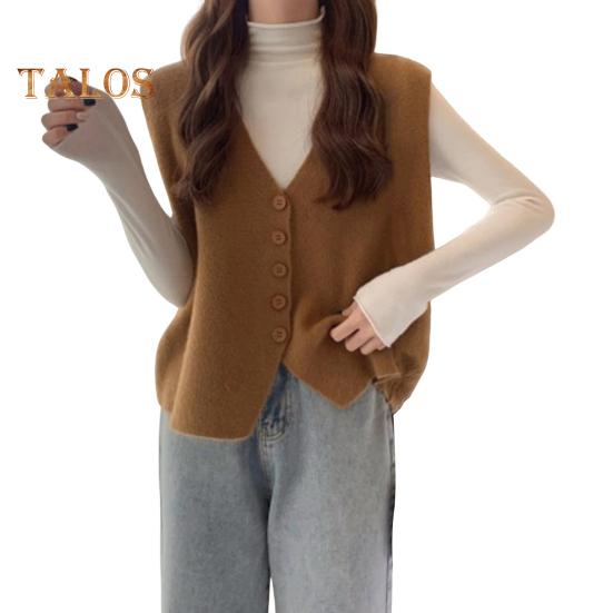 Осень-зима Женский жилет с V-образным вырезом на пуговицах Однотонный свободный трикотажный толстый сохраняющий тепло свободный свитер без рукавов бронзовый/кофейный
Осень-зима Женский жилет с V-образным вырезом на пуговицах Однотонный свободный трикотажный толстый сохраняющий тепло свободный свитер без рукавов бронзовый/кофейный