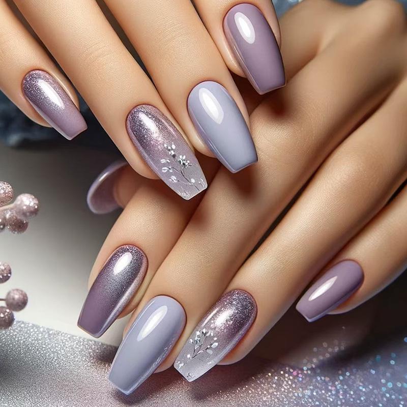 Purple Charm Vine Glitter Gradient Ballet Nails: Medium-Length, Sweet & Elegant Nail Art
Purple Charm Vine Glitter Gradient Ballet Nails: Medium-Length, Sweet & Elegant Nail Art
