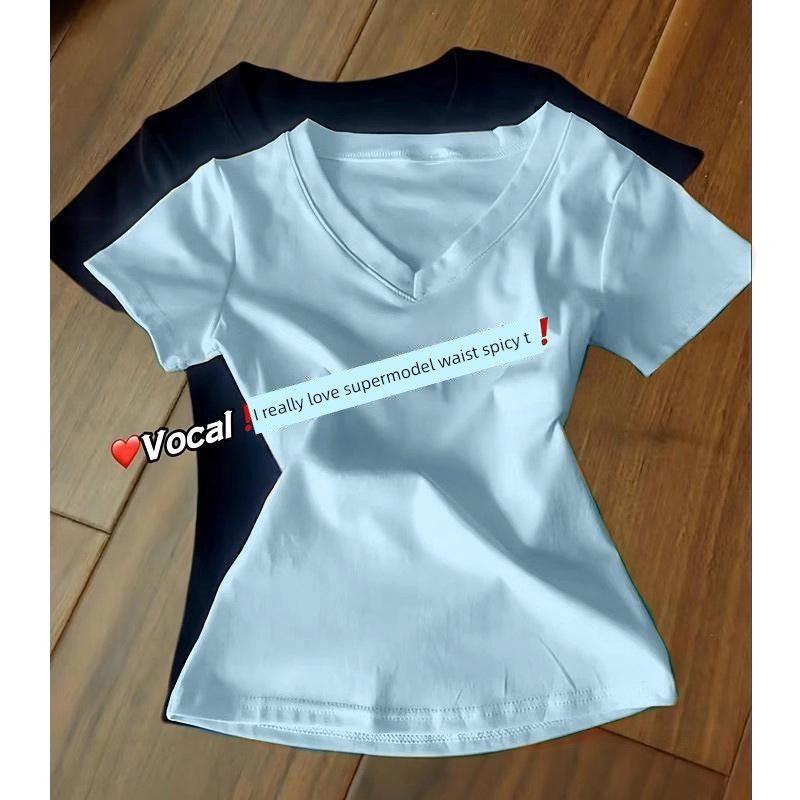 American Retro Shoulder Solid Color and V-neck Short-Sleeved T-shirt Women s Summer Silm Slim Looking Pure Desire Sexy Short Waist-Controlled Top Sky Blue XL
American Retro Shoulder Solid Color and V-neck Short-Sleeved T-shirt Women s Summer Silm Slim Looking Pure Desire Sexy Short Waist-Controlled Top Sky Blue XL