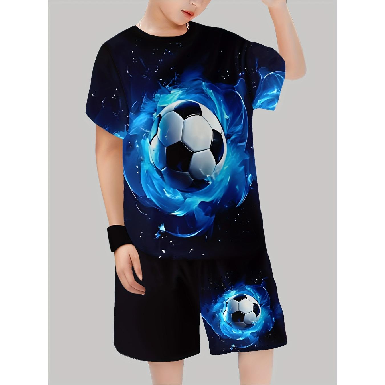 Boys 3D Soccer Ball Print Casual Outfit - Short Sleeve Shorts Set, Vibrant Blue Black Design 5-6Y
Boys 3D Soccer Ball Print Casual Outfit - Short Sleeve Shorts Set, Vibrant Blue Black Design 5-6Y