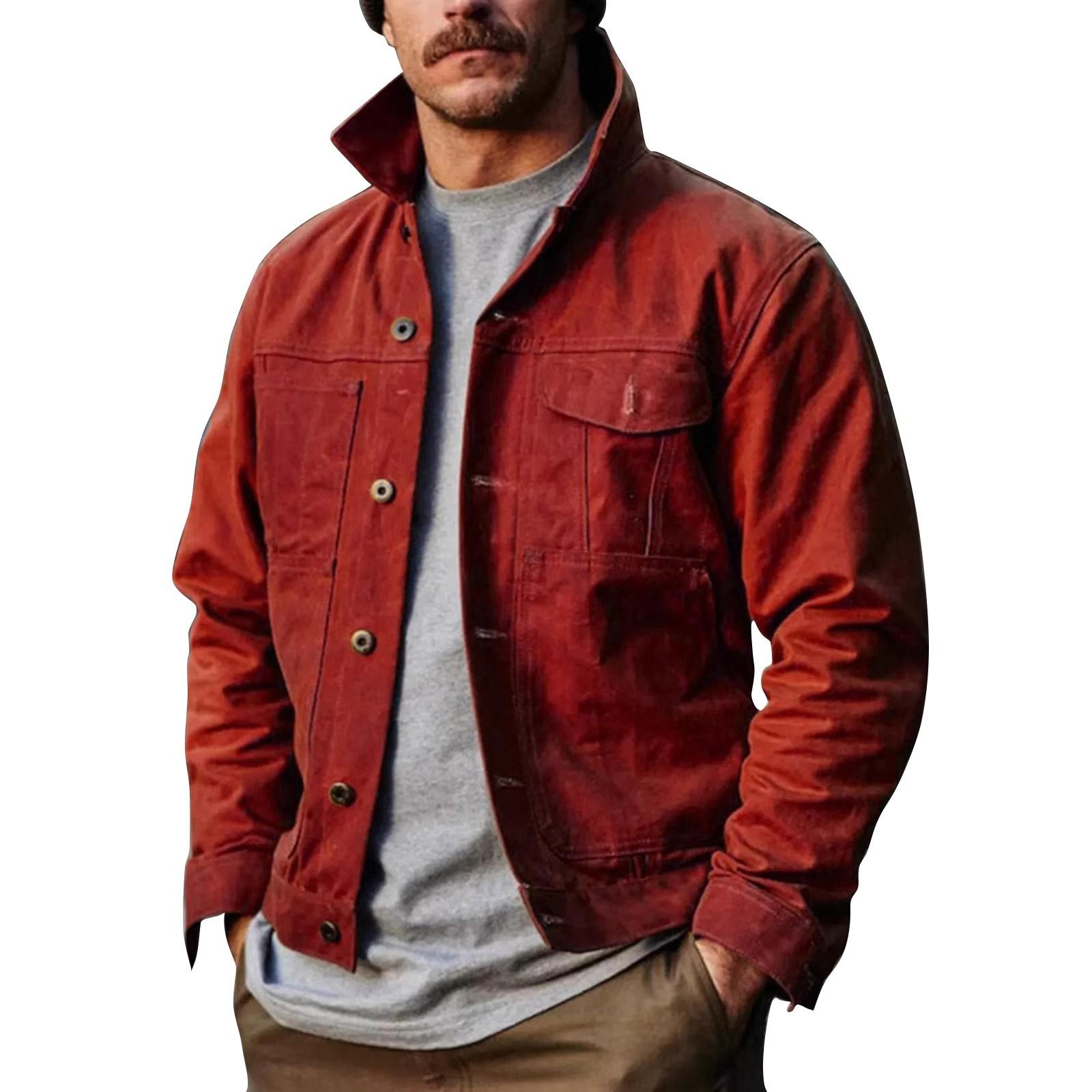 Мужская зимняя куртка в стиле ретро с несколькими пуговицами и несколькими карманами, однотонная XL винный