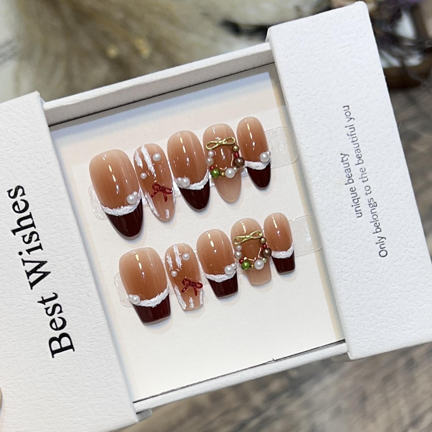 Новый год Рождество Ношение брони Высококлассный нюдовый румянец Бургундский Французский гипсовый нейл-арт Бант Накладной ноготь Съемный Large L
Новый год Рождество Ношение брони Высококлассный нюдовый румянец Бургундский Французский гипсовый нейл-арт Бант Накладной ноготь Съемный Large L