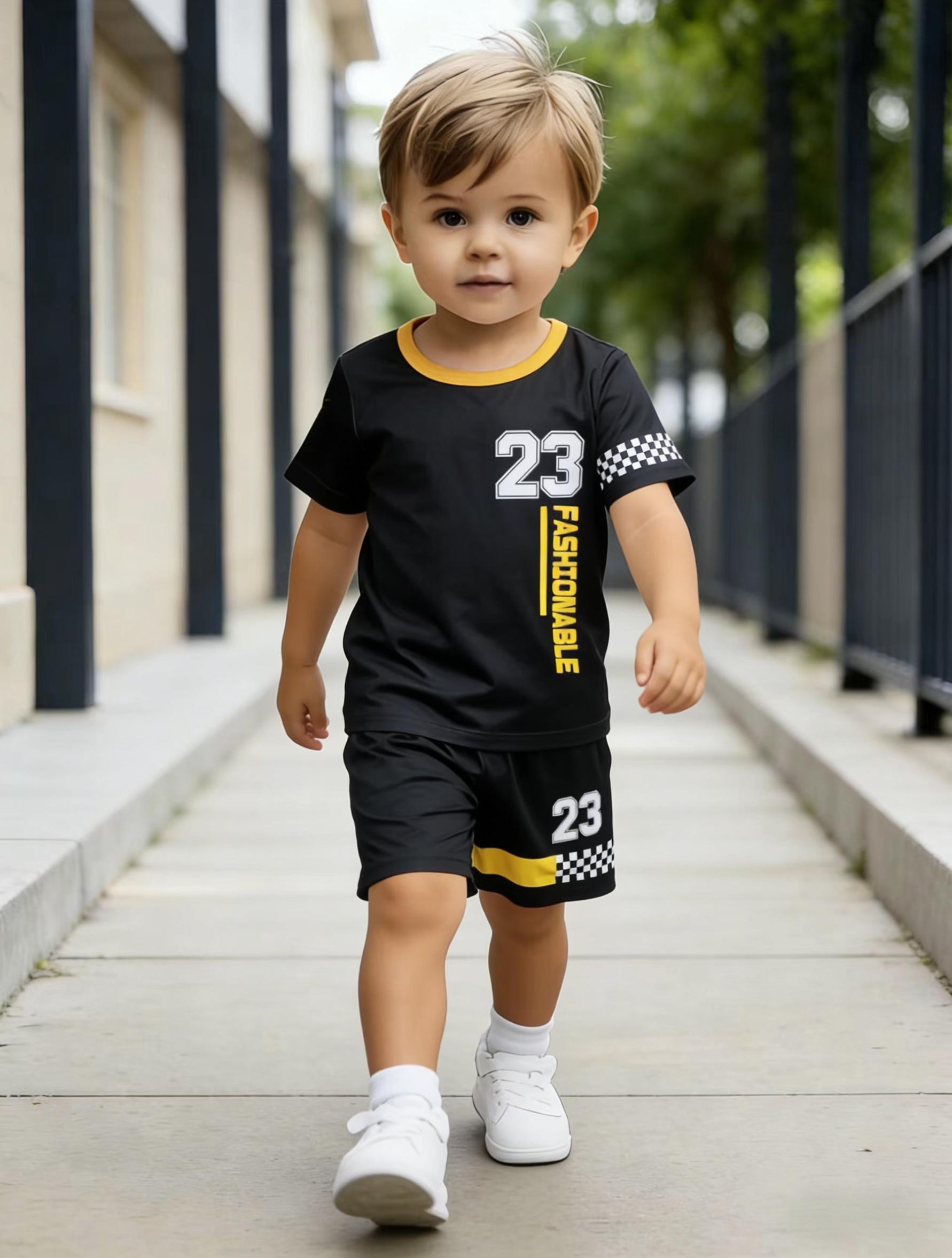 Toddler Boys Cool 23 Checker Print 2-Piece Outfit, Summer Black & Yellow Sporty Clothes for Kids, Perfect for Playwear & Outdoor 5-6Y
Toddler Boys Cool 23 Checker Print 2-Piece Outfit, Summer Black & Yellow Sporty Clothes for Kids, Perfect for Playwear & Outdoor 5-6Y