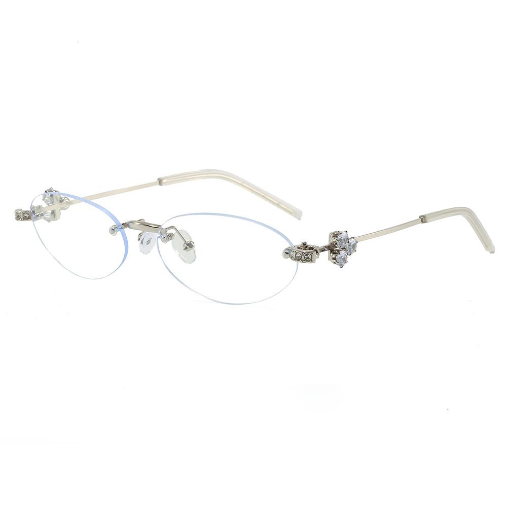 Jennifer Has The Same Borderless Silver Metal Small Oval Diamond-Encrusted Spice Girl Pure Desire Glasses.
Jennifer Has The Same Borderless Silver Metal Small Oval Diamond-Encrusted Spice Girl Pure Desire Glasses.
