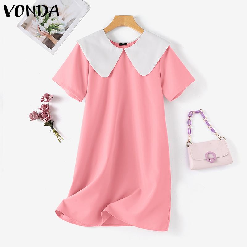 Женские летние повседневные платья VONDA с пышным вырезом и коротким рукавом, цвет подол S розовый 
Женские летние повседневные платья VONDA с пышным вырезом и коротким рукавом, цвет подол S розовый