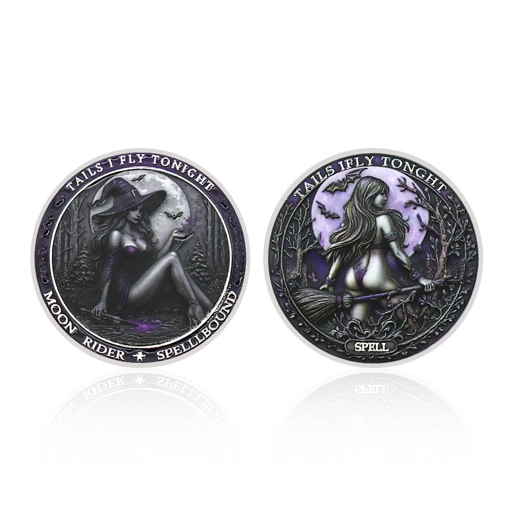 Moon Knight Charm Commemorative Coin, Witch and Broom, Double sided Color Printing Relief, Silver Plated Commemorative Coin, Medal
Moon Knight Charm Commemorative Coin, Witch and Broom, Double sided Color Printing Relief, Silver Plated Commemorative Coin, Medal