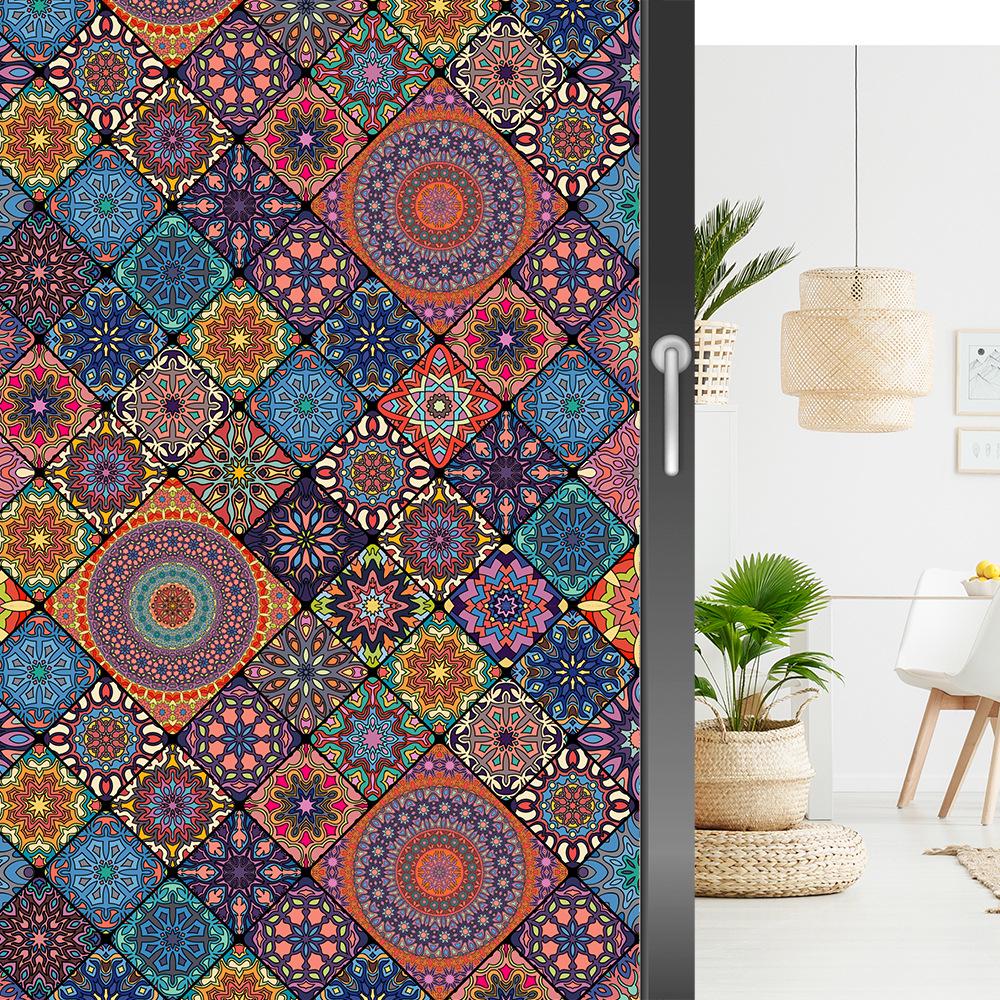 ПВХ Ретро Мандала Цветок Статическая Пленка для Окна, Съемная Матовая Наклейка на Стекло 45*100cm Frosted