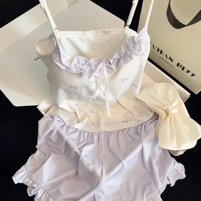 Bow pajamas women s chest pad suspenders shorts summer ice line threaded ice cream color lace loungewear set XXL
Bow pajamas women s chest pad suspenders shorts summer ice line threaded ice cream color lace loungewear set XXL