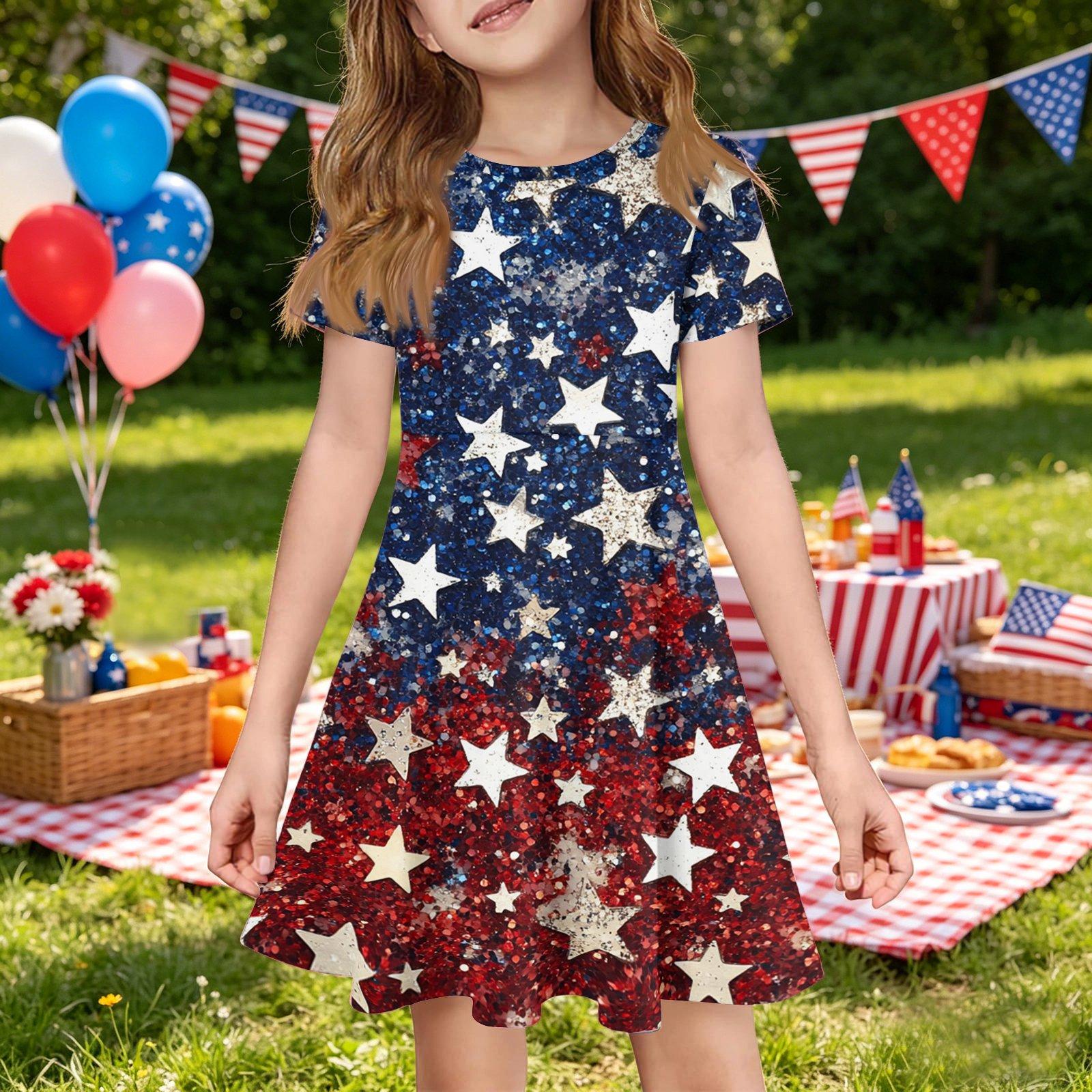 Girls Short Sleeve Dress with Pocket Independence Day Inspired Print Casual Fit and Flare Summer Dress for Kids 140 Темно-синій
Girls Short Sleeve Dress with Pocket Independence Day Inspired Print Casual Fit and Flare Summer Dress for Kids 140 Темно-синій