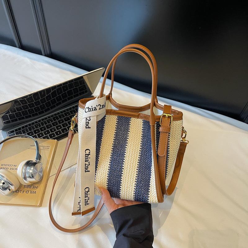 Фабричная прямая портативная соломенная сумка прямоугольная сумка для покупок ретро полосатая пляжная сумка для отпуска интернет-знаменитость летняя новинка 19*15*18 синий