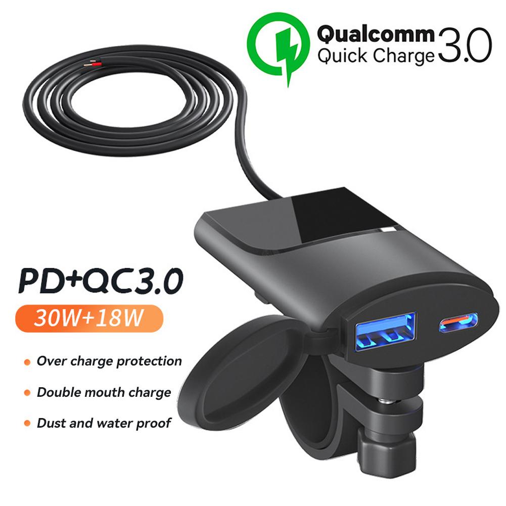 Мотоциклетное зарядное устройство с двумя USB-портами на руль 30 Вт + 18 Вт PD + QC3.0, быстрая зарядка, водонепроницаемый адаптер для телефона 12 В, аксессуары
Мотоциклетное зарядное устройство с двумя USB-портами на руль 30 Вт + 18 Вт PD + QC3.0, быстрая зарядка, водонепроницаемый адаптер для телефона 12 В, аксессуары