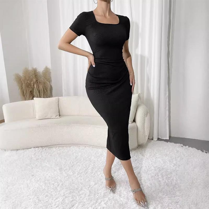 Elegant Solid Color Side Slit Square Neck Slimming Dress - European & American Style L
Elegant Solid Color Side Slit Square Neck Slimming Dress - European & American Style L