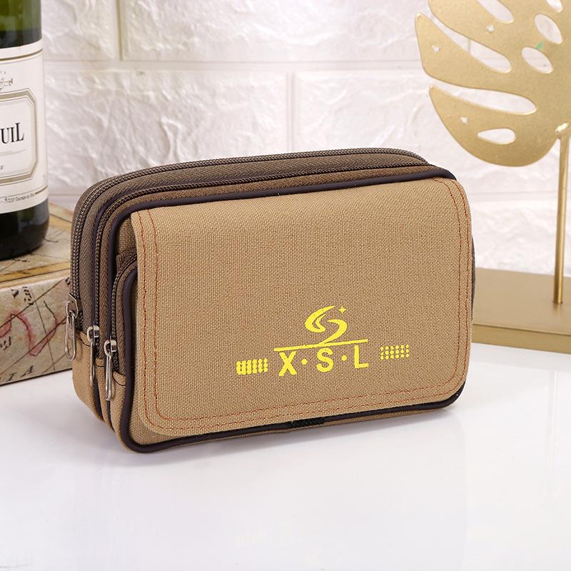 Мужская многофункциональная поясная сумка из холста с тремя молниями хаки
Мужская многофункциональная поясная сумка из холста с тремя молниями хаки