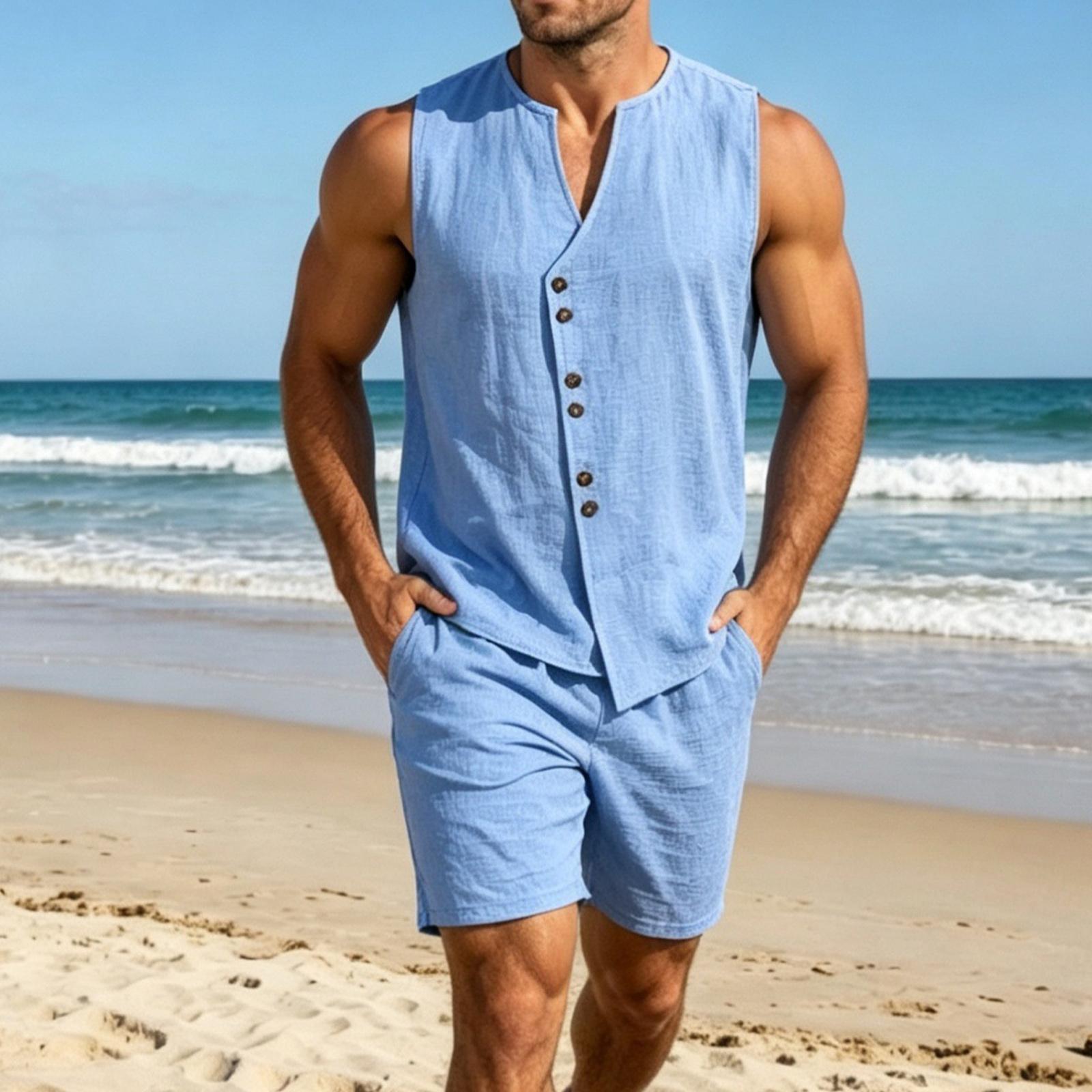 Men Sleeveless Linen Shirt With Button Front And Casual Linen Shorts Two Piece Set Summer Outfit For Outdoor Activities And Daily Wear XXL
Men Sleeveless Linen Shirt With Button Front And Casual Linen Shorts Two Piece Set Summer Outfit For Outdoor Activities And Daily Wear XXL