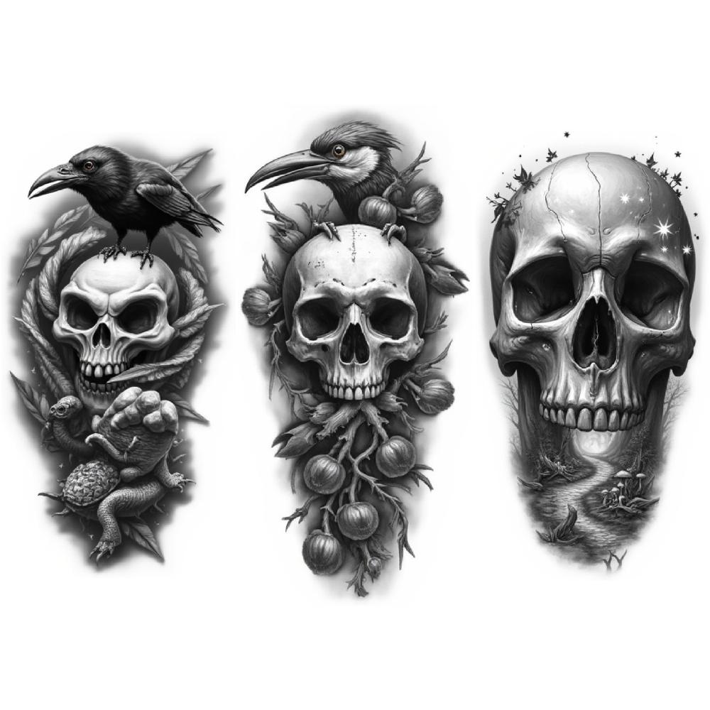 3pcs Temporary Tattoo Waterproof Long-lasting Body Stickers Skull With Crow Skull With Spider And Portal Skeleton With Wings For
3pcs Temporary Tattoo Waterproof Long-lasting Body Stickers Skull With Crow Skull With Spider And Portal Skeleton With Wings For