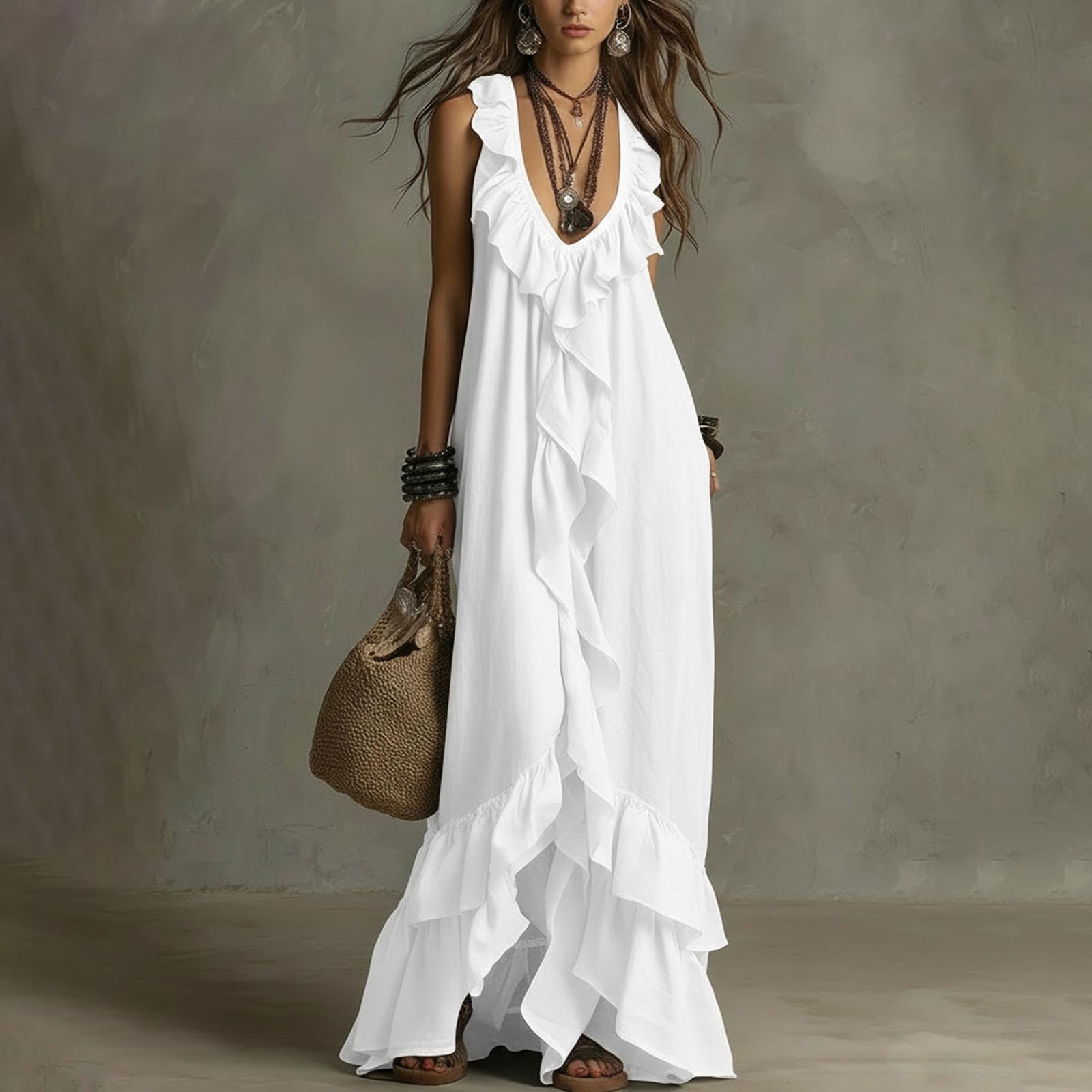 Women s New Summer Casual Boho Vintage Dress, V-Neck Short Sleeve With Ruffle Hem XL білий
Women s New Summer Casual Boho Vintage Dress, V-Neck Short Sleeve With Ruffle Hem XL білий