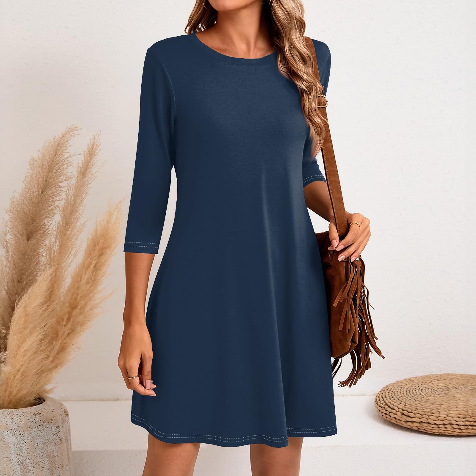 Женское модное повседневное однотонное короткое платье с круглым вырезом и рукавом три четверти XXL тёмно-синий
Женское модное повседневное однотонное короткое платье с круглым вырезом и рукавом три четверти XXL тёмно-синий
