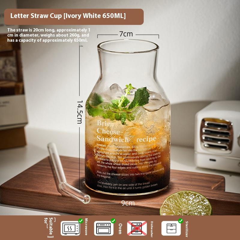 Стеклянная чашка Gianxi для женщин, бытовая чашка для питья, чашка для молочного чая, сока, кофейная чашка, большая вместимость, чашка с соломинкой, стеклянная чашка 650ml