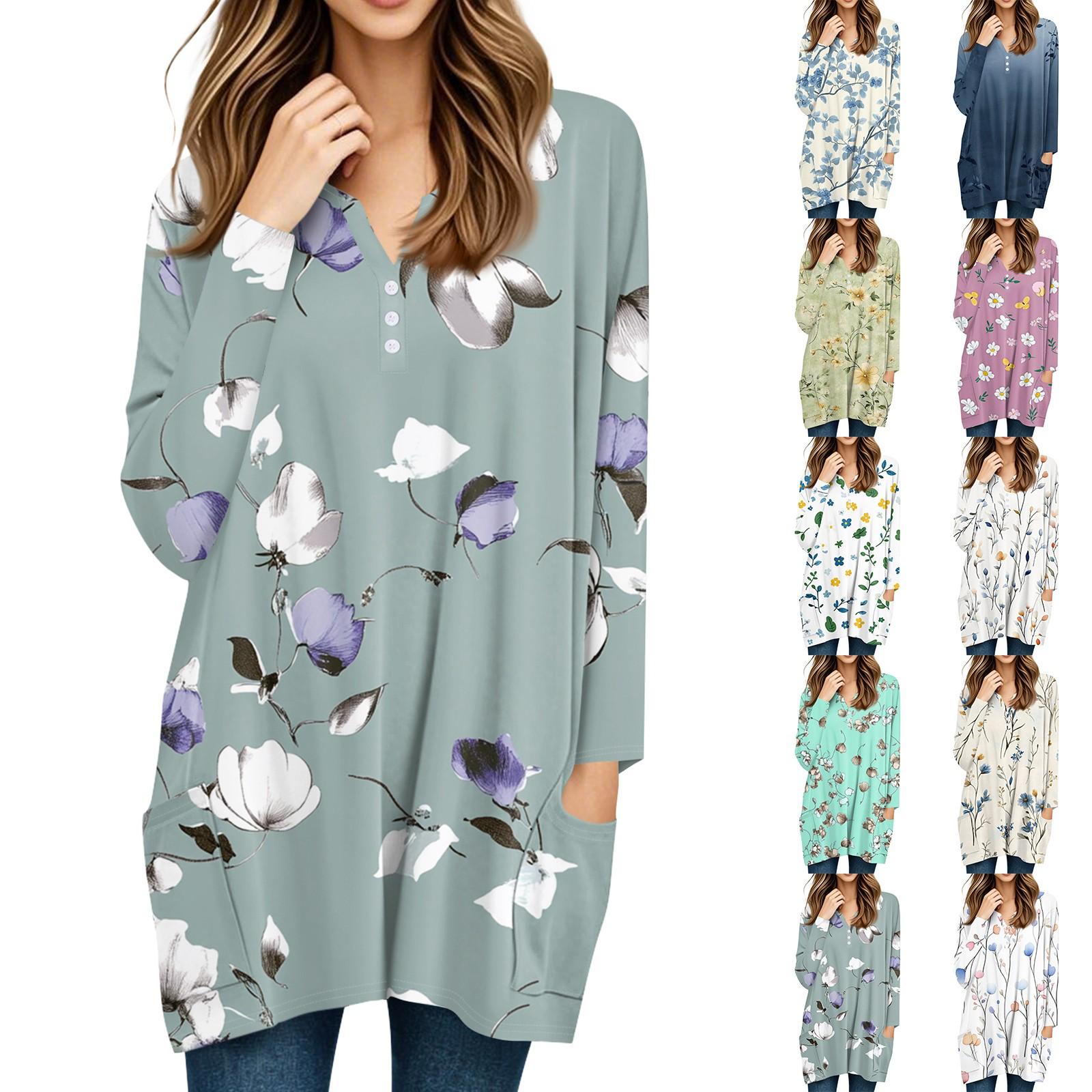 Womens Tops V-neck Button Long Sleeve Blouses Casual Mid-length Shirts Fashion Print Tunic Tops With Pockets S бежевий
Womens Tops V-neck Button Long Sleeve Blouses Casual Mid-length Shirts Fashion Print Tunic Tops With Pockets S бежевий