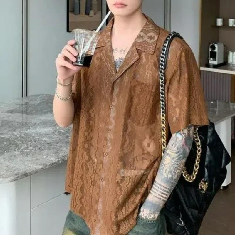 Мужская летняя винтажная сексуальная кружевная прозрачная уличная рубашка для вечеринок, повседневная с кубинским воротником, однотонная, с коротким рукавом, свободная, красивая, клубные топы L коричневый
Мужская летняя винтажная сексуальная кружевная прозрачная уличная рубашка для вечеринок, повседневная с кубинским воротником, однотонная, с коротким рукавом, свободная, красивая, клубные топы L коричневый