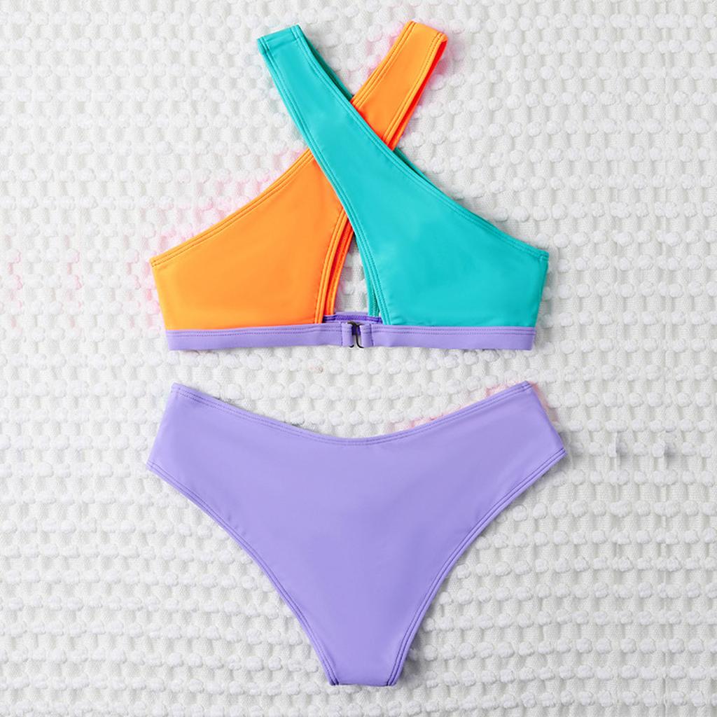 Buy Qi Women S Fashion Sexy Color Blocking Two Piece Swimsuit Bikini At