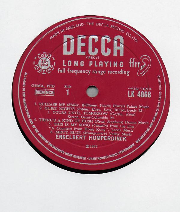 LP Record ENGELBERT HUMPERDINCK Release Me LK4868 Decca 1967 UK Pop Used
LP Record ENGELBERT HUMPERDINCK Release Me LK4868 Decca 1967 UK Pop Used