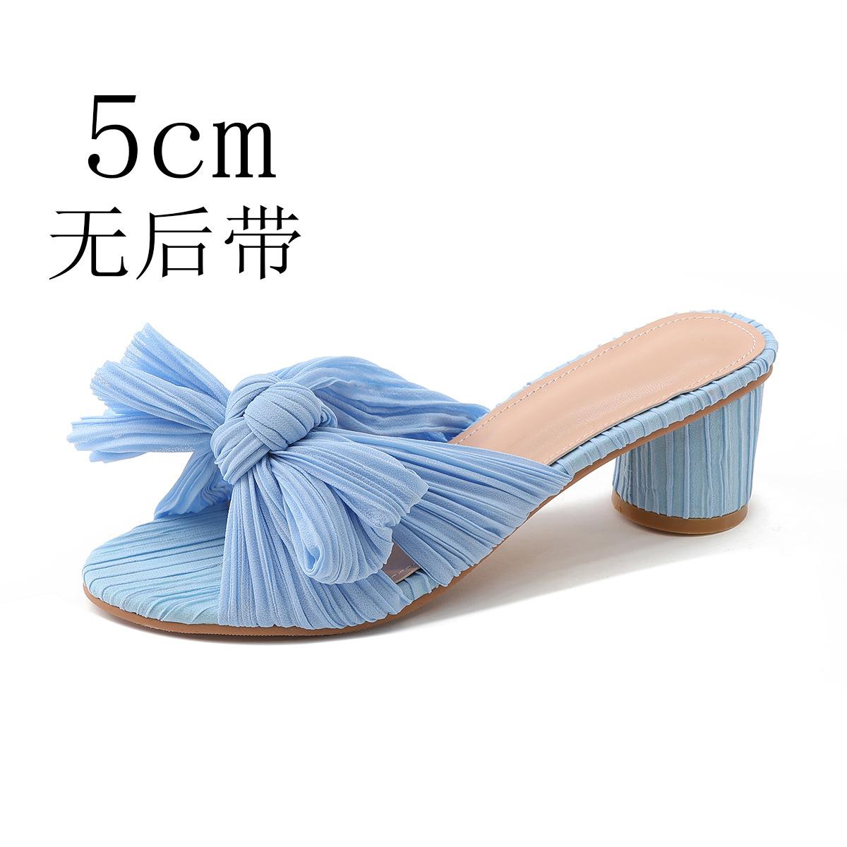 2025 летние сандалии женские с толстым каблуком атласные сандалии с бантом женские тапочки с круглым носком детские большие размеры 46