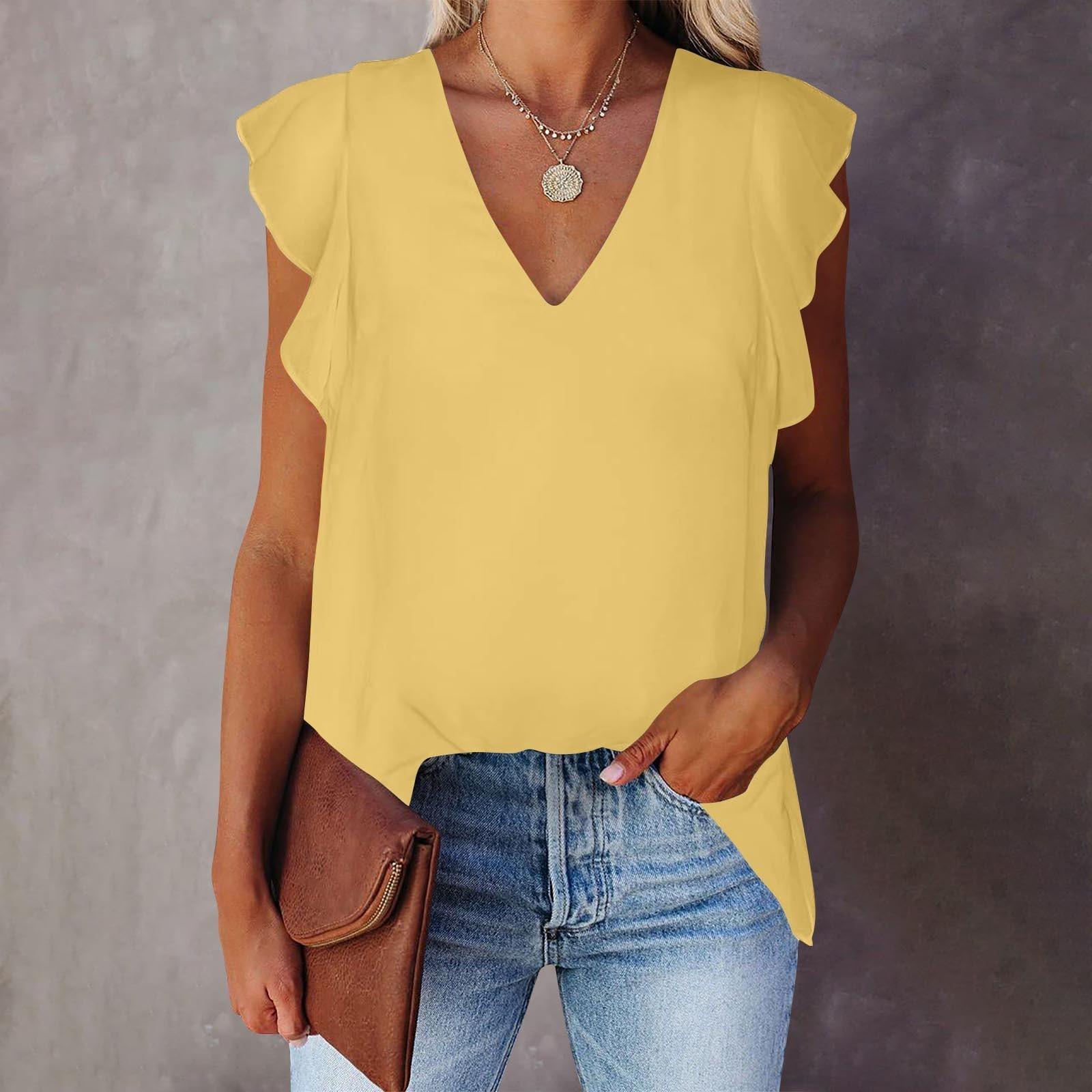 Women s Irregular Solid Color Pullover V-neck Chiffon Slim Short Sleeve T-shirt Top XL жовтий
Women s Irregular Solid Color Pullover V-neck Chiffon Slim Short Sleeve T-shirt Top XL жовтий