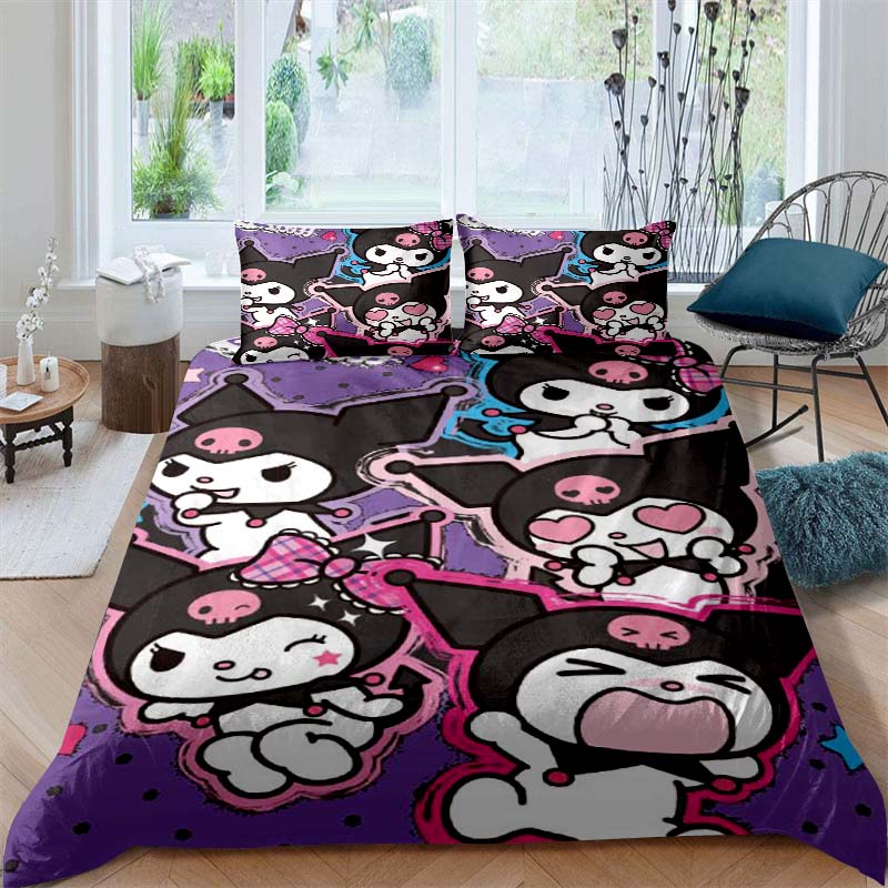 3D Printed Kuromi Cartoon Three-piece Bedding Set, Duvet Cover Set, Includes Pillowcases, No Filling. 135x200cm
3D Printed Kuromi Cartoon Three-piece Bedding Set, Duvet Cover Set, Includes Pillowcases, No Filling. 135x200cm